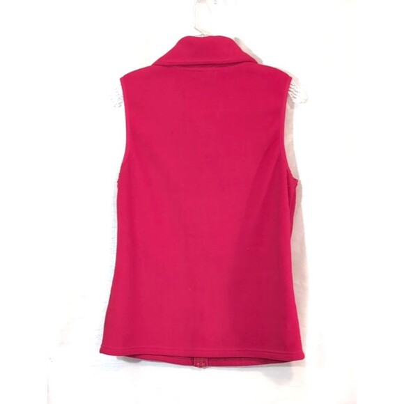 Chaps by Ralph Lauren Women's MEDIUM Fleece Vest Full Zip Red Collared Pockets - Picture 2 of 15